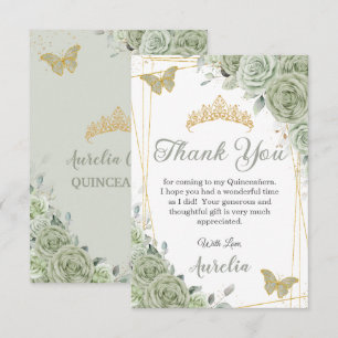 Carte De Remerciements Sage Green Papillons Floraux Quinceañera Sweet 16