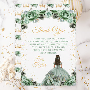 Carte De Remerciements Sage Green Princess Florale Quinceañera