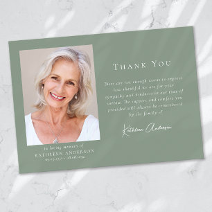 Carte De Remerciements Sage Green Script moderne Photo Funérailles