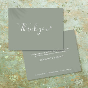 Carte De Remerciements Sage Green Silver Heart Chic Script Entreprise