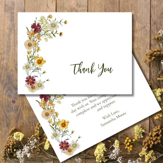 Carte De Remerciements Sage Green Wildflower Rustic Boho