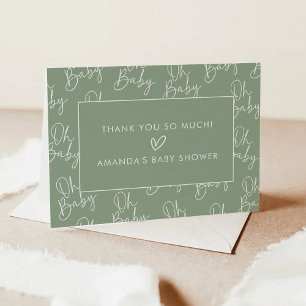 Carte De Remerciements Sage moderne Oh Baby Baby shower simple plié