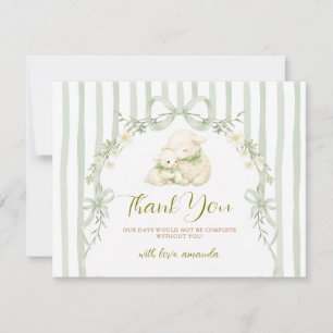 Carte De Remerciements Sage rayure petit agneau bow décoration de baby sh