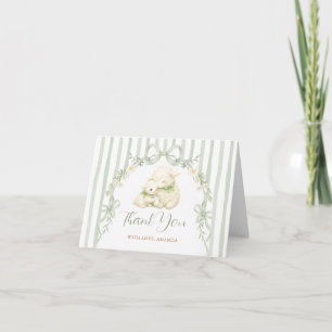 Carte De Remerciements Sage Stripe Little Lamb Bow Baby Shower