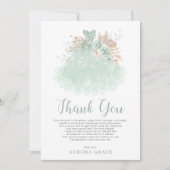 Carte De Remerciements Sage Vert Argent Quinceañera Robe Mis Quince (Devant)