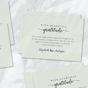 Carte De Remerciements Sage Vert coeur Gratitude Funérailles