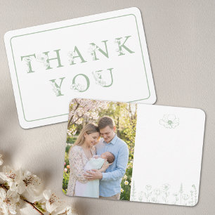 Carte De Remerciements Sage Vert Fleur Bébé Shower Photo