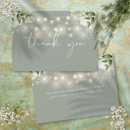 Carte De Remerciements Sage Vert Floral Verdure Éclairage à cordes