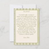 Carte De Remerciements Sage vert rayé rétro élégante douche nuptiale (Dos)