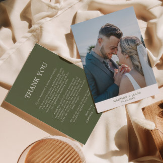 Carte De Remerciements Sage Vert Simple Avec Mariage Photo