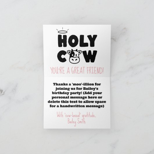 Carte De Remerciements Saint Vache mignonne Fête d'anniversaire moderne p (Intérieur)
