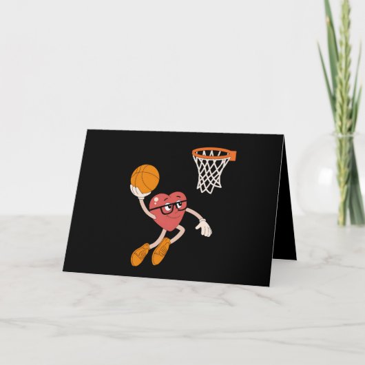 Carte De Remerciements Saint Valentin Coeur Dunking mignonne Basketball (Devant)