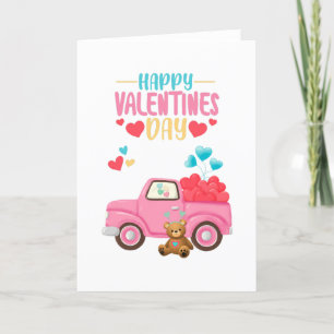 Carte De Remerciements Saint-Valentin Coeurs Camion rose Teddy Bear Card
