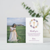 Carte De Remerciements Sainte communion de croix florale de lavande et (Debout devant)