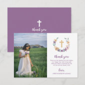 Carte De Remerciements Sainte communion de croix florale de lavande et (Devant / Derrière)