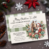 Carte De Remerciements Santa Clause Avec Cheval Noël