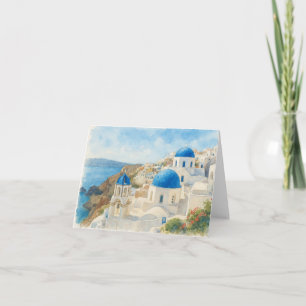 Carte De Remerciements Santorin Grèce Aquarelle Église à dôme bleu Art