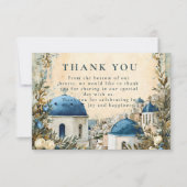 Carte De Remerciements Santorini Blue Dome Botanical Destination Wedding (Devant)