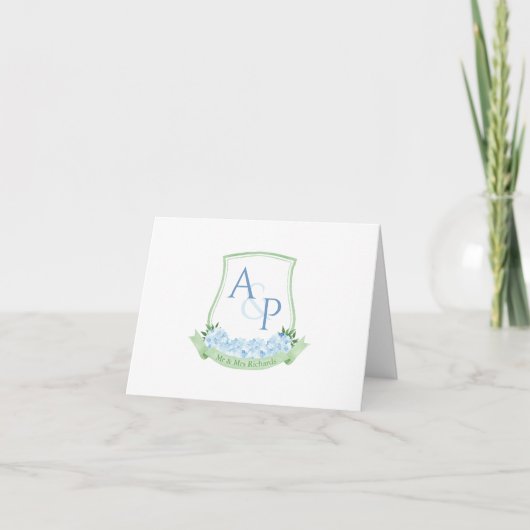 Carte De Remerciements Sap Green Blue Hydrangea Botanique Mariage Crest (Devant)