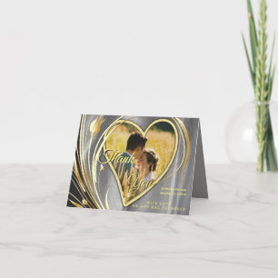 Carte De Remerciements Satin argenté et fleur or splendeur