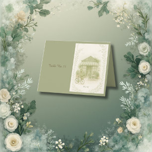 Carte De Remerciements sauge vert romantique mariage extérieur numéro de