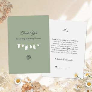 Carte De Remerciements Sauge Verte Baby Shower Bohème Minimaliste