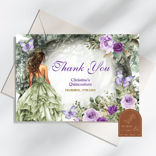 Carte De Remerciements Sauge violette verte Quinceanera forestière fantai