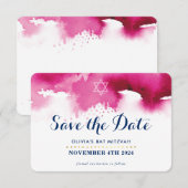 Carte De Remerciements SAVE LA DATE MITZVAH moderne étoile rose aquarelle (Devant / Derrière)