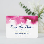 Carte De Remerciements SAVE LA DATE MITZVAH moderne étoile rose aquarelle (Debout devant)