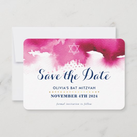 Carte De Remerciements SAVE LA DATE MITZVAH moderne étoile rose aquarelle (Devant)