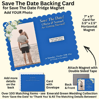 Carte De Remerciements Save The Date, Magnet Backing Card Blue White