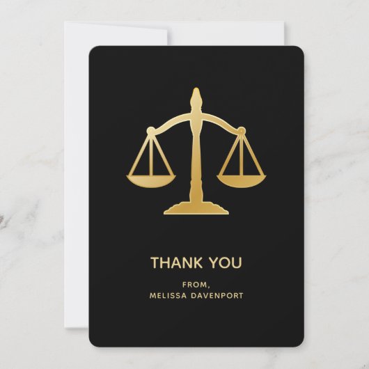 Carte De Remerciements Scales d'or du droit de la justice Conception thém (Devant)
