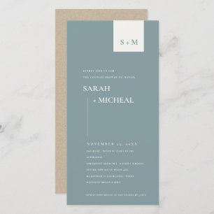 CARTE DE REMERCIEMENTS SCANDI DUSKY BLUE MONOGRAM COUPLES DOUCHE INVITATI