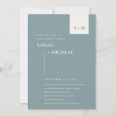 CARTE DE REMERCIEMENTS SCANDI DUSKY BLUE MONOGRAM COUPLES DOUCHE INVITATI (Devant)