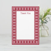 Carte De Remerciements Scandinavian star pattern border dark red blank (Debout devant)