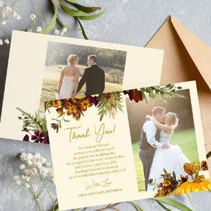 Carte De Remerciements Scénario russe d'or floral automne mariage photo