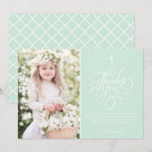 Carte De Remerciements Scénario Whimsical Menthe Green First Holy Communi (Devant / Derrière)