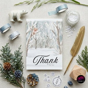 Carte De Remerciements Scène forestière hivernale de hibou à l'aquarelle