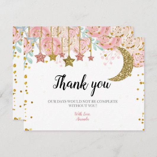 Carte de remerciements scintillante or (Devant / Derrière)