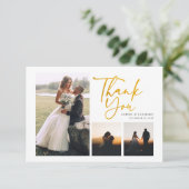 Carte De Remerciements Script 4 Photos Mariage Lettré Or (Debout devant)