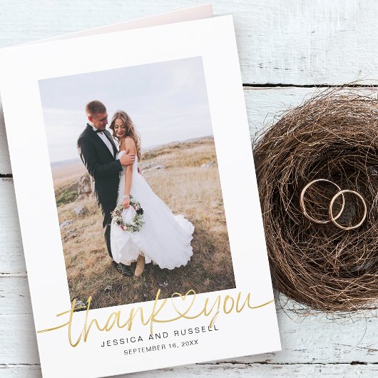 Carte De Remerciements Script à la main avec Mariage de photos de coeur