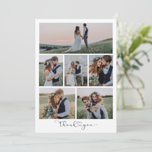 Carte De Remerciements Script avec Mariage multiphoto Heart (Debout devant)