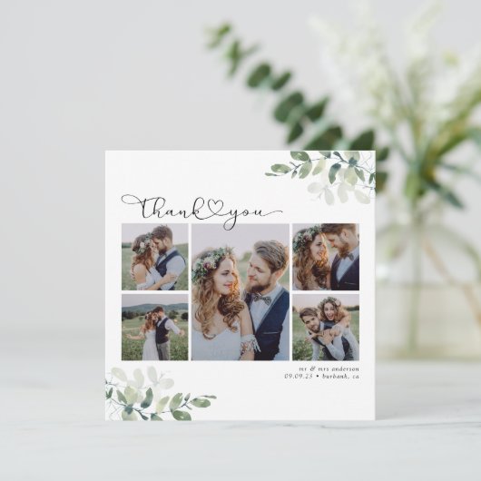 Carte De Remerciements Script avec Mariage multiphoto Heart (Debout devant)