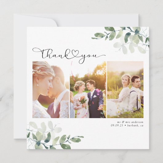 Carte De Remerciements Script avec Mariage multiphoto Heart (Devant)