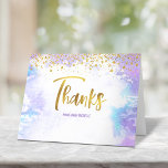 Carte De Remerciements Script bat mitzvah en or Faux sur Aquarelle violet<br><div class="desc">Assurez-vous que votre Bat mitzvah préféré exprime sa reconnaissance à tous ceux qui ont soutenu son événement marquant! Envoyez ce magnifique, moderne, brillant faux feuille d'or manuscrit script et de petits points superposant un arrière - plan d'aquarelle violet clair, personnalisé note de remerciement. Sur le devant, personnalisez avec le nom...</div>
