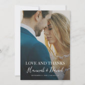 Carte De Remerciements Script blanc moderne photo complète mariage person (Devant)