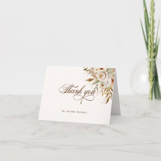 Carte De Remerciements Script botanique Rose d'automne rustique (Devant)