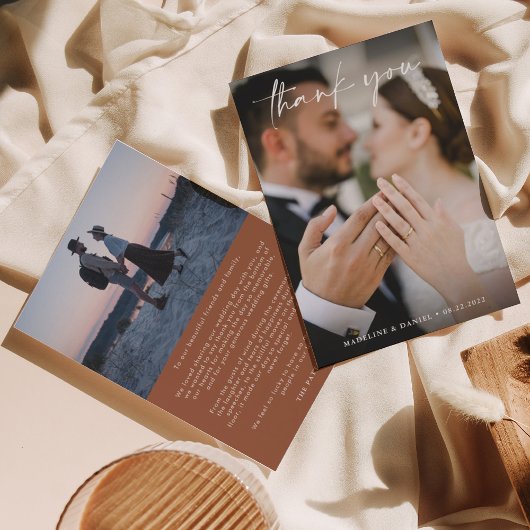 Carte De Remerciements Script classique en terre cuite avec Mariage photo