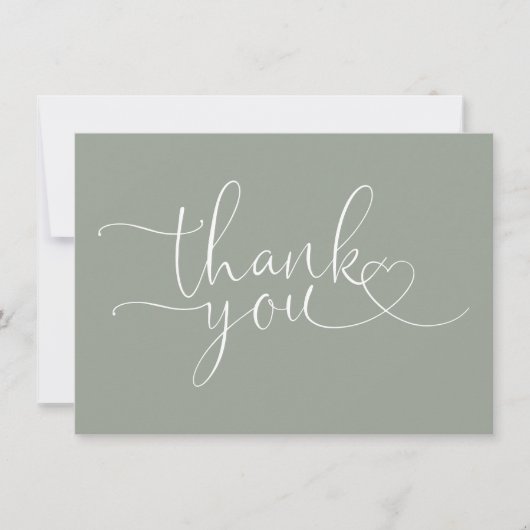 Carte De Remerciements Script Coeur élégant Sage Green (Devant)