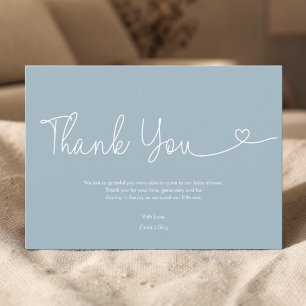 Carte De Remerciements Script cœur garçon bébé Dusty Blue pour la Baby Sh